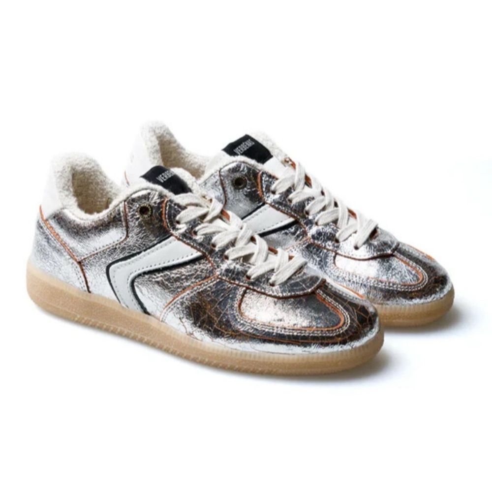 New Verbenas Sora Breck Silver Metallic Leather Sneakers Made in Spain- 38 / 7.5